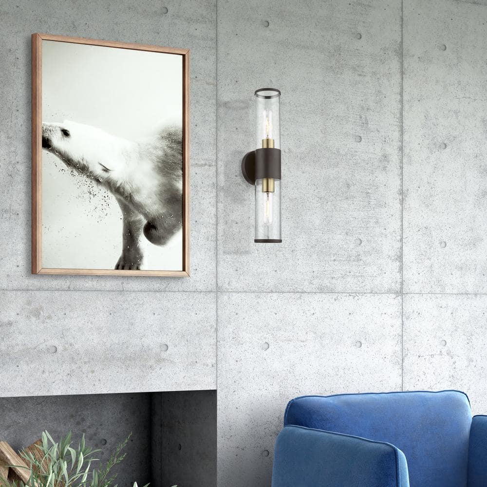 Bronze and Brass 18.5" Industrial Wall Sconce with Glass Shades