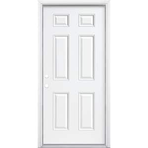 36 in. x 80 in. Premium 6-Panel Right-Hand Inswing Primed Steel Prehung Front Exterior Door with Brickmold