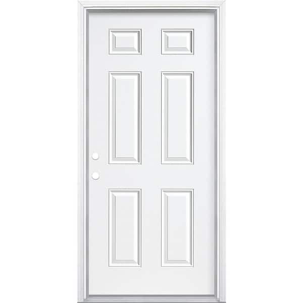 Masonite 36 in. x 80 in. Premium 6-Panel Right-Hand Inswing Primed Steel Prehung Front Exterior Door with Brickmold