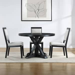 Molly 5-Piece Black Top Wood Round Dining Room Set with 4-Upholstered Chair