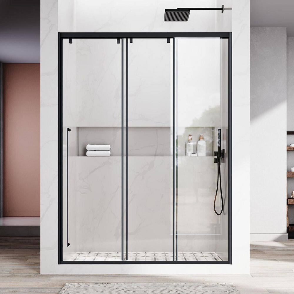 UKS13-R 56 to 60 in. W x 76 in. H Triple Bypass Sliding Semi-Frameless Shower Door in Matte Black, 5/16 in. Clear Glass price history on PriceWatchPro