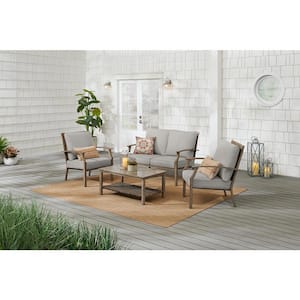 Geneva 4-Piece Wicker Outdoor Patio Conversation Deep Seating Set with CushionGuard Stone Gray Cushions