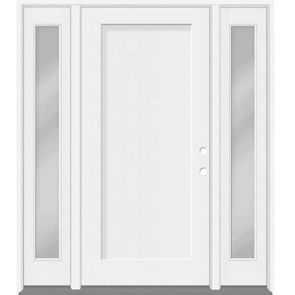 Legacy 60 in. x 80 in. 1-Panel Shaker LHIS Unfinished White Fiberglass Prehung Front Door w/Clear 10 in.SLs 4-9/16 Jamb