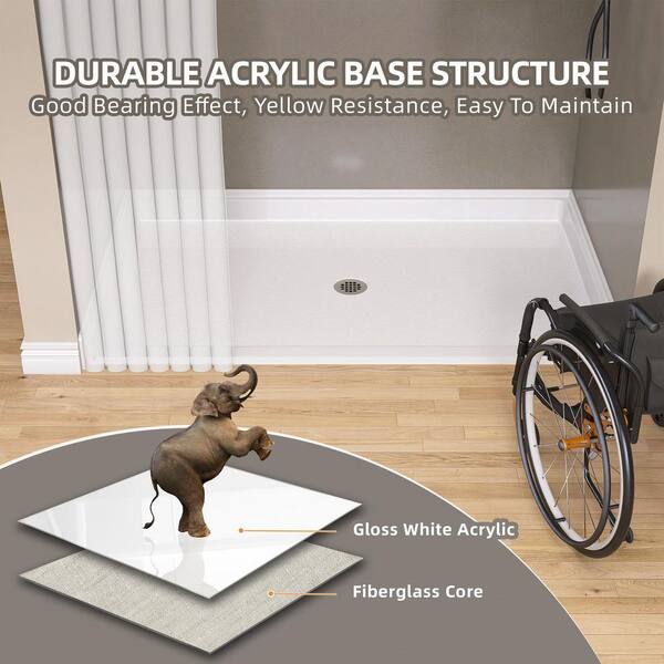 Getpro 63 in. L x 38 in. W White Alcove Shower Pan Base Acrylic