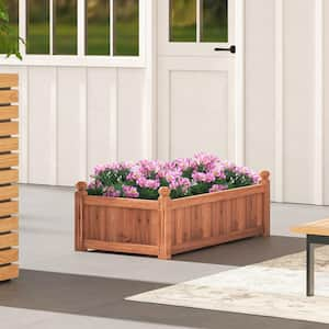 Rectangular Fir Wood Raised Planter Box with Drainage Holes for Backyard Garden Lawn