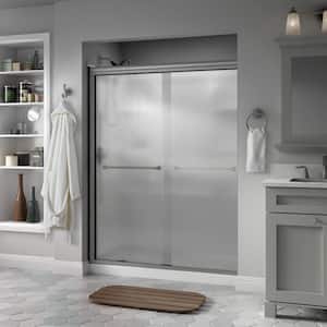 Traditional 60 in. x 70 in. Semi-Frameless Sliding Shower Door in Nickel with 1/4 in. Tempered Rain Glass