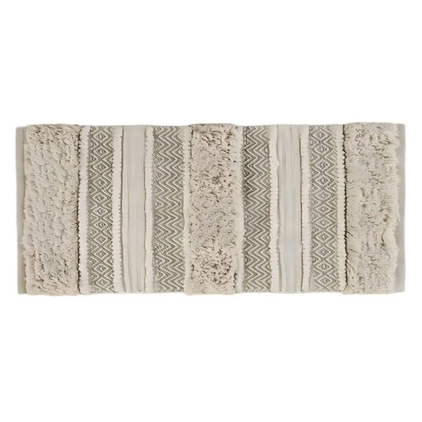22 in. x 58 in. Woven Texture Stripe Cotton Rectangle Bath Rug for Bathroom in Natural