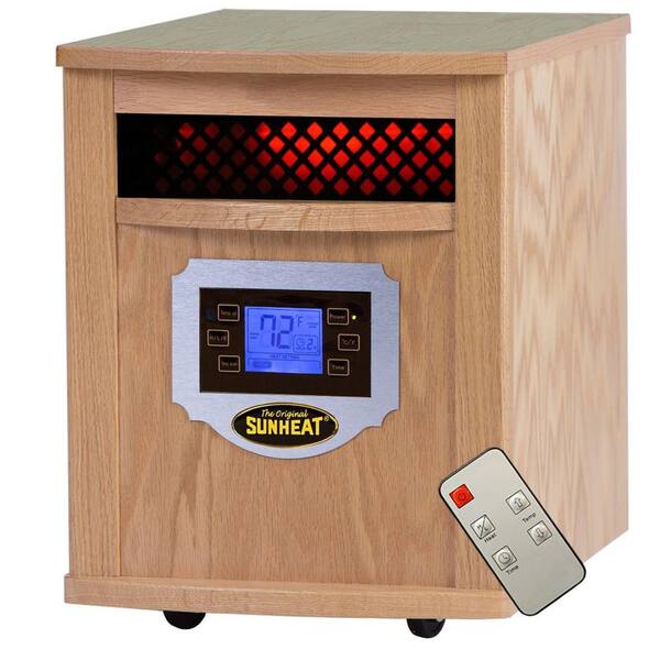 Sunheat 1500-Watt Infrared Electric Portable Heater with Remote Control, LCD Display and Made in USA Cabinetry - Golden Oak