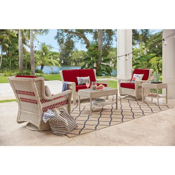 Hampton Bay Park Meadows Off White Wicker Outdoor Patio Swivel