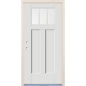 36 in. x 80 in. Right-Hand 3-Lite Clear Glass Alpine Painted Fiberglass Prehung Front Door with 6-9/16 in. Frame
