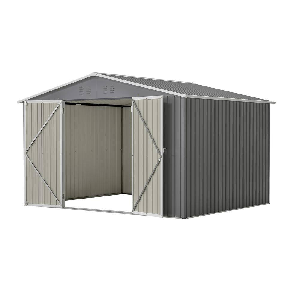 10' x 8' Gray Metal Double Door Storage Shed