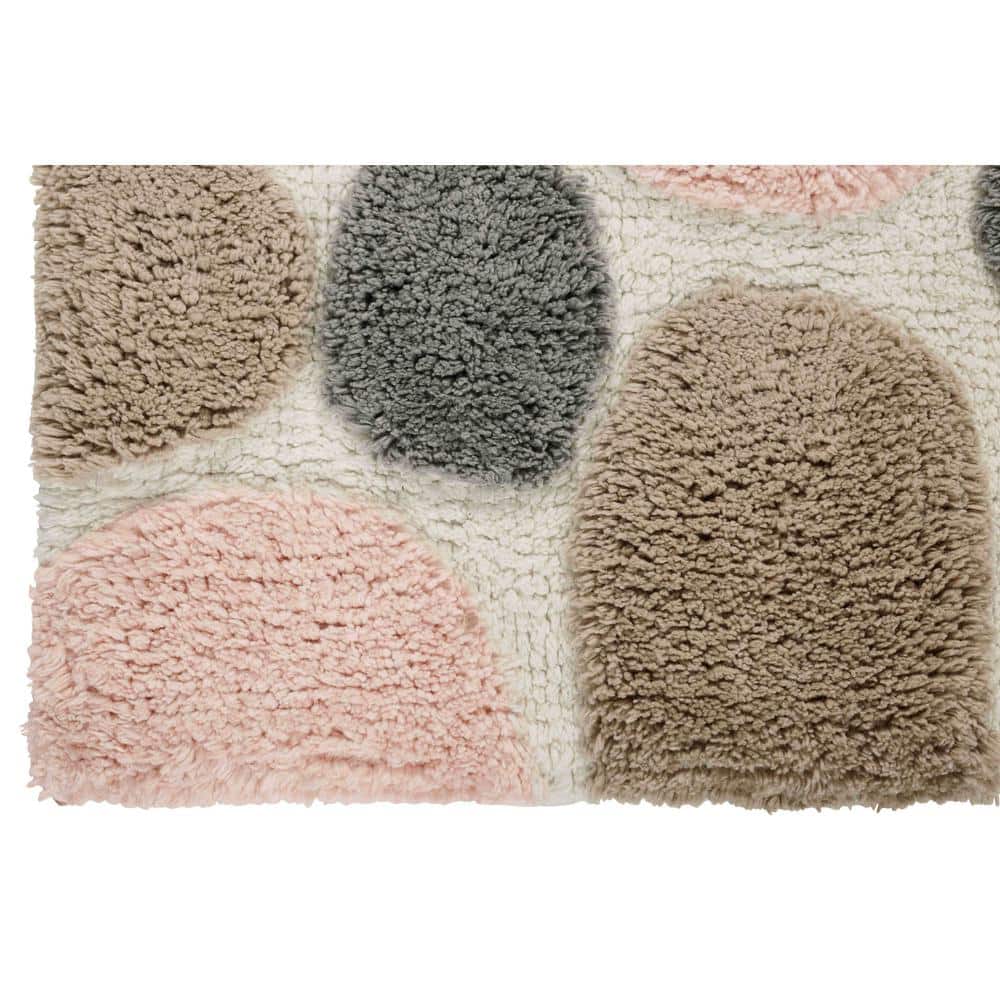Pebble Pattern Pink and Gray Cotton Bath Mat Set