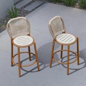 Patio Aluminum Armless Counter Height Outdoor Bar Stool Rattan Metal Seat for Back Proch Deck Accent Balcony