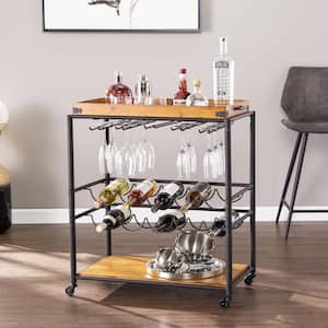 Mayson Black Bar Cart with Wine Rack and Glassware Storage