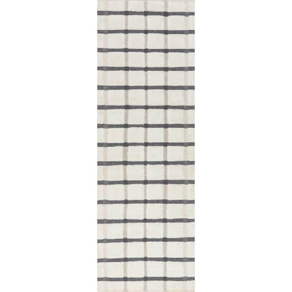3 ft. x 8 ft. Ivory Rowena Checked Wool Indoor/Outdoor Runner Rug