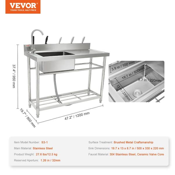 VEVOR Stainless Steel Prep & Utility Sink, 1 Compartment Free