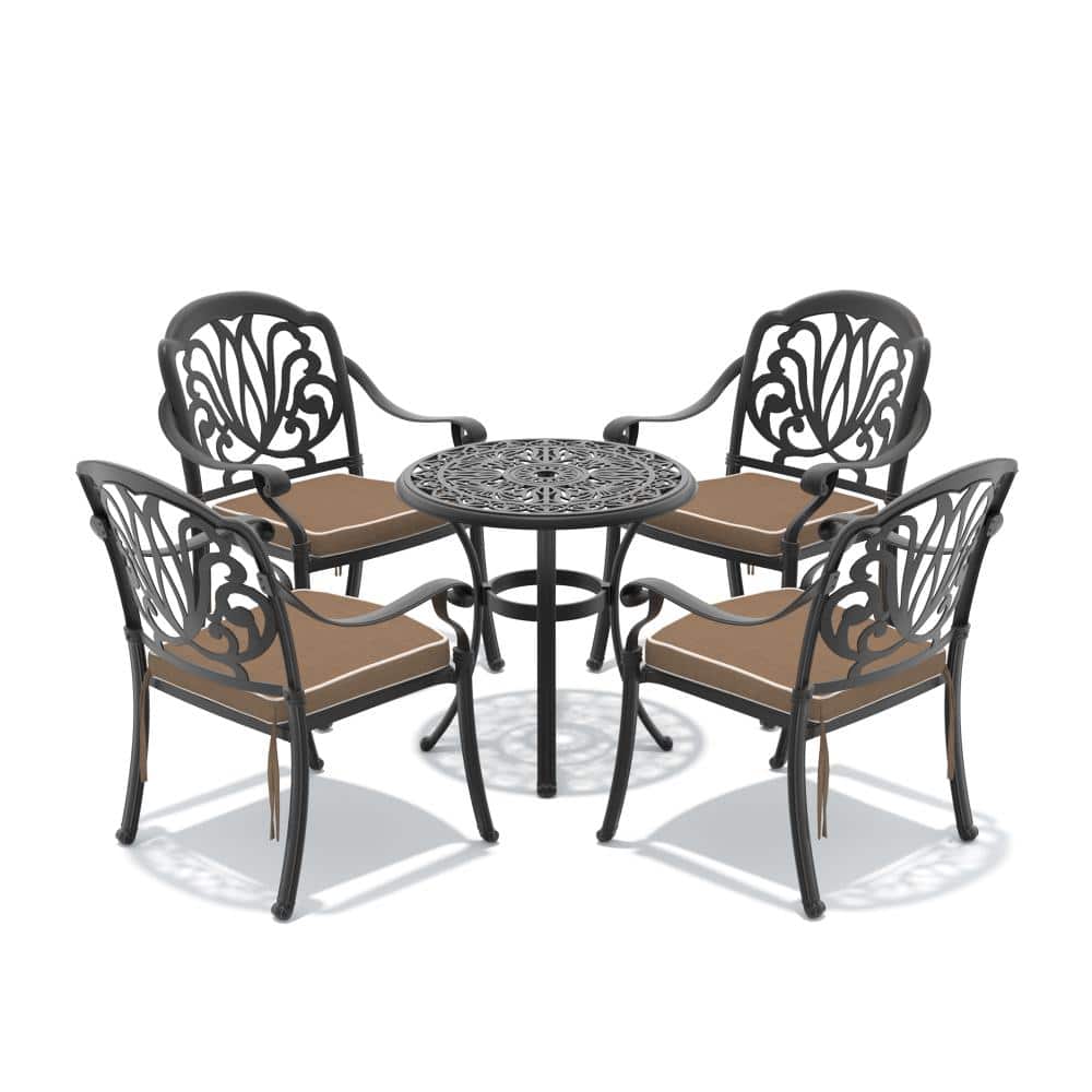 5-Piece Cast aluminum Patio Outdoor Dining Set with Round Table and Cast aluminum Chairs with Brown Cushions price history on PriceWatchPro