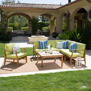 Giancarlo Teak 7-Piece Wood Outdoor Patio Sectional Set with Green Cushions
