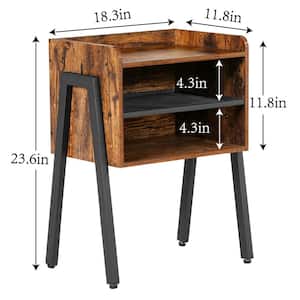 Side End Table Furniture with 2-Tier Open Storage Compartments Industrial Nightstand for Small Spaces, 18.3"X23.6"X11.8"