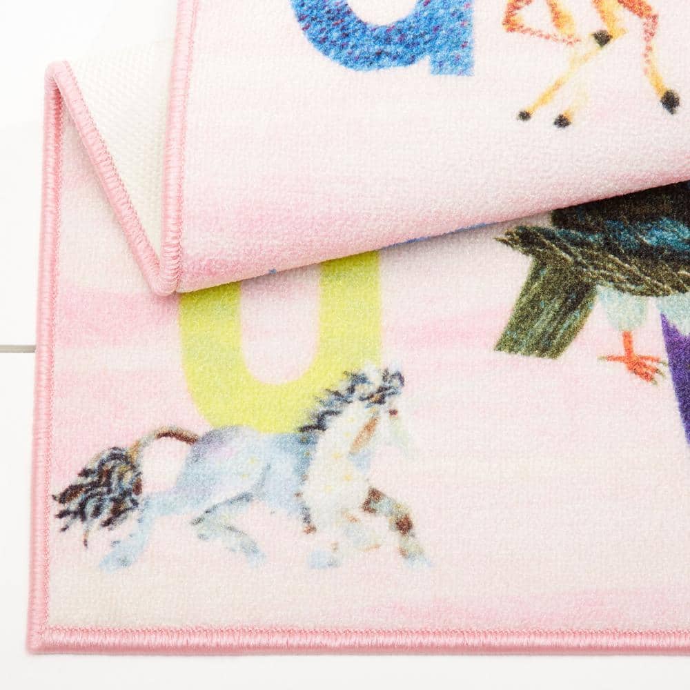 Pink Alphabet Zoo Synthetic Rectangular Kids Area Rug 4' x 6'