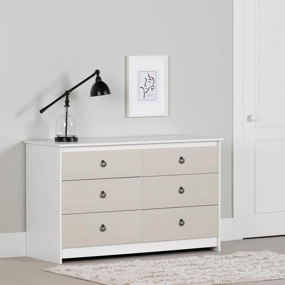 Plenny White and Blue 6-Drawer Double Dresser