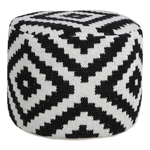 Modern Black / White 18 in. x 18 in. x 14 in. Geometric Medallion Pouf Ottoman