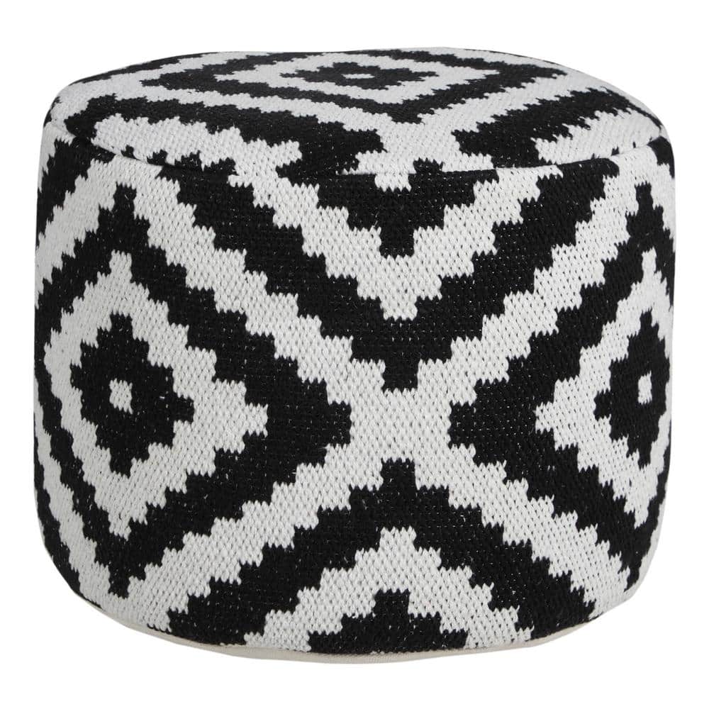 Modern Black / White 18 in. x 18 in. x 14 in. Geometric Medallion Pouf Otto