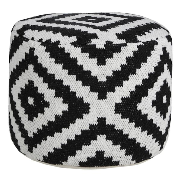 Unbranded Modern Black / White 18 in. x 18 in. x 14 in. Geometric Medallion Pouf Ottoman