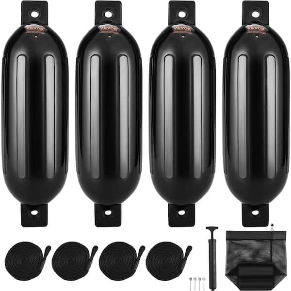 Boat Fenders, 5.5in.x20in. Boat Bumpers for Docking, Inflatable Ribbed Fender with Center Holes, Boat Dock Fender, Black