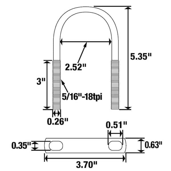 Everbilt - 5/16 in. x 2-9/16 in. x 5-3/16 in. Coarse Zinc-Plated Steel U-Bolt with Nut and Strap