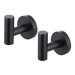 Bathroom 2-Piece Round Robe Hook/Towel Hook Wall-Mounted in Stainless Steel Matte Black