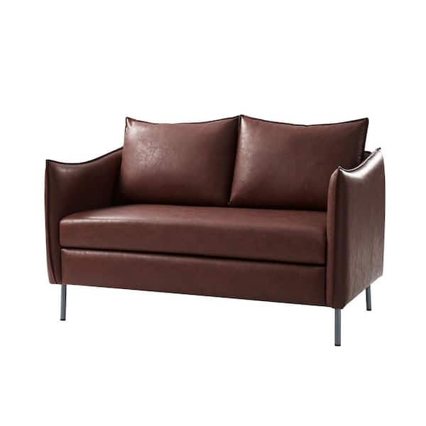 JAYDEN CREATION Theodoric Brown 53 in. W Modern Upholstered Leather Loveseat