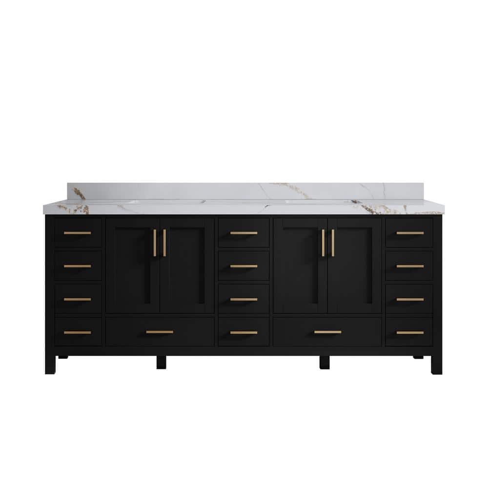 Malibu 84 in. W x 22 in. D x 36 in. H Double Sink Bath Vanity in Black with 2 in. Calcutta Gold Top price history on PriceWatchPro