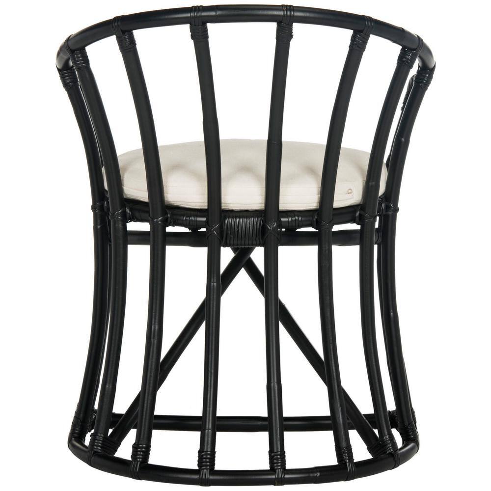 Bali Inspired Black Rattan and Cotton Transitional Accent Chair