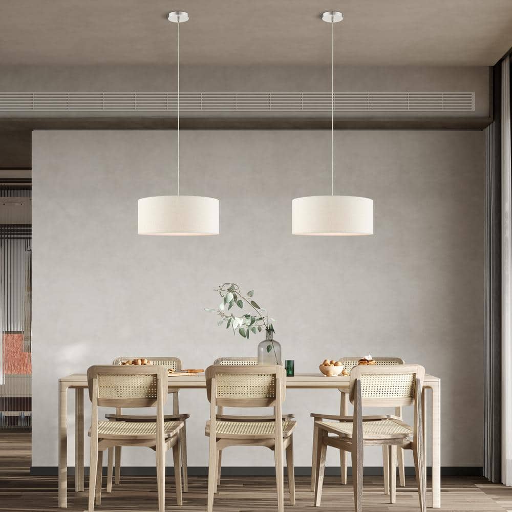 Meadow Brushed Nickel 3-Light Drum Pendant with Oatmeal Shade
