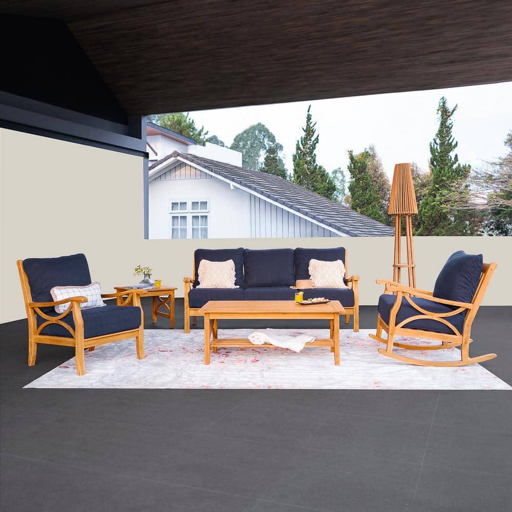 Kinsley 5-Piece Teak Outdoor Conversation Set with Navy Cushion price history on PriceWatchPro