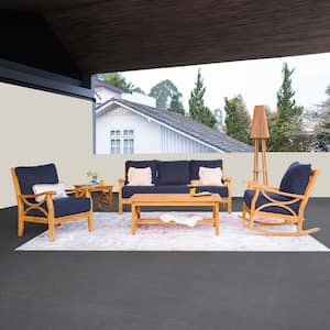 Abbington 5-Piece Teak Outdoor Conversation Set with Navy Cushion