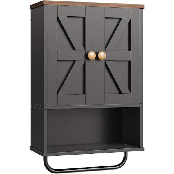 15.4 in. W x 24.4 in. H Rectangular Black and Walnut Surface Mount Medicine Cabinet without Mirror