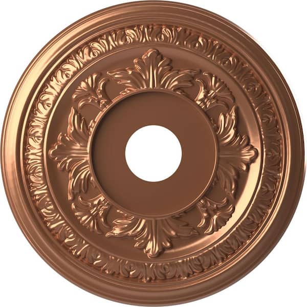 Ekena Millwork 19" OD x 3-1/2" ID x 1" P Baltimore Thermoformed PVC Ceiling Medallion Fits Canopies up to 7-3/4", Bright Coat Rose Gold