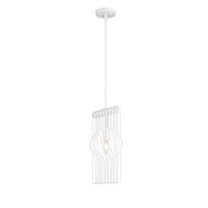 1-Light White Shaded Mini Pendant with Gloss White Steel Shade