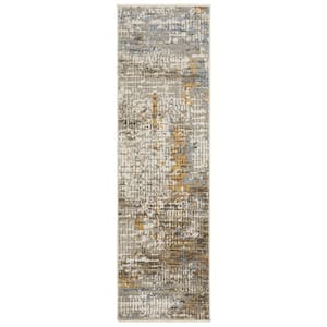 Brooker Beige/Multi 2 ft. x 8 ft. Distressed Abstract Geometric Recycled PET Yarn Indoor Runner Area Rug