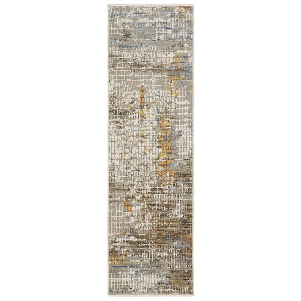 AVERLEY HOME Brooker Beige/Multi 2 ft. x 8 ft. Distressed Abstract Geometric Recycled PET Yarn Indoor Runner Area Rug