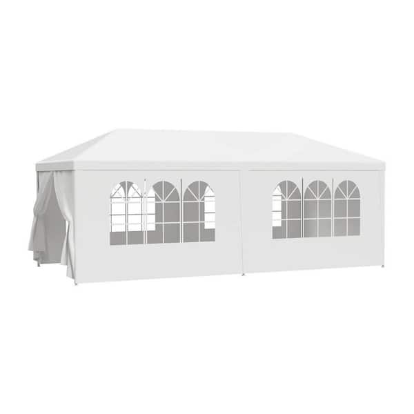 10 ft. x 20 ft. White PE Wedding Party Canopy Tent, Waterproof Outdoor Gazebo Event Tent with 6 Removable Sidewalls