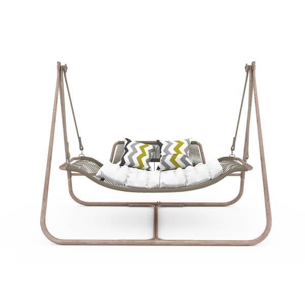 JimsMaison 70.86 in. W x 40.94 in. D x 29.72 in. H 2-Person Metal Hammock Swing with Wood Cushions
