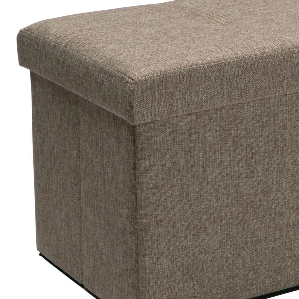 Simplify Beige Faux Linen Double Folding Storage Ottoman