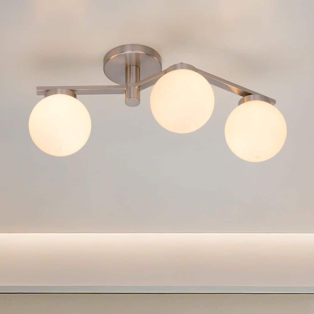 Trilogy 21-inch Globe 3-light Brushed Nickel Semi-Flush Mount with Etched Opal Glass Shades for Foyers price history on PriceWatchPro
