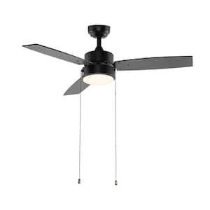 Blair 42 in. 1-Light Indoor Black Minimalist 3-Speed Iron Height Adjustable Integrated LED Ceiling Fan with Pull Chains