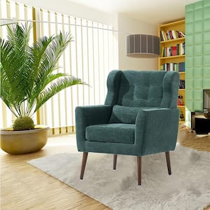 Mid-Century Modern Chenille Fabric Lounge Armchair For Living Room Bedroom, Blackish Green