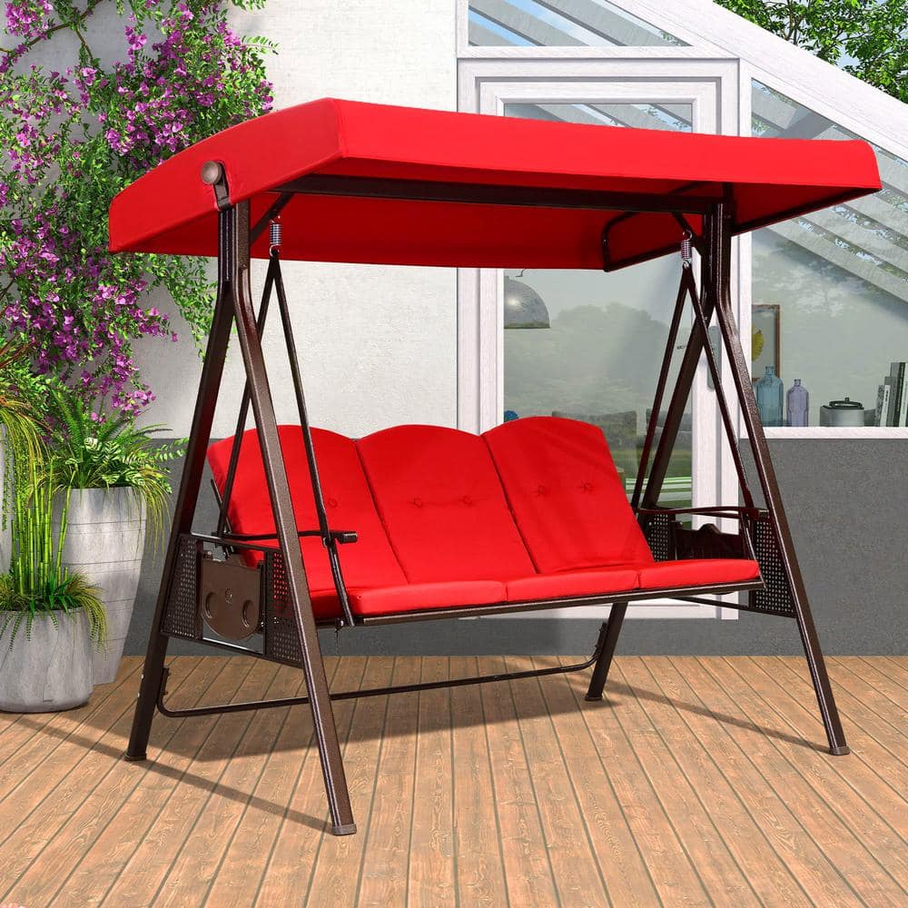 3-Person Steel Metal Patio Swing with Foldable Side Table, Canopy and Cushions, Terra price history on PriceWatchPro