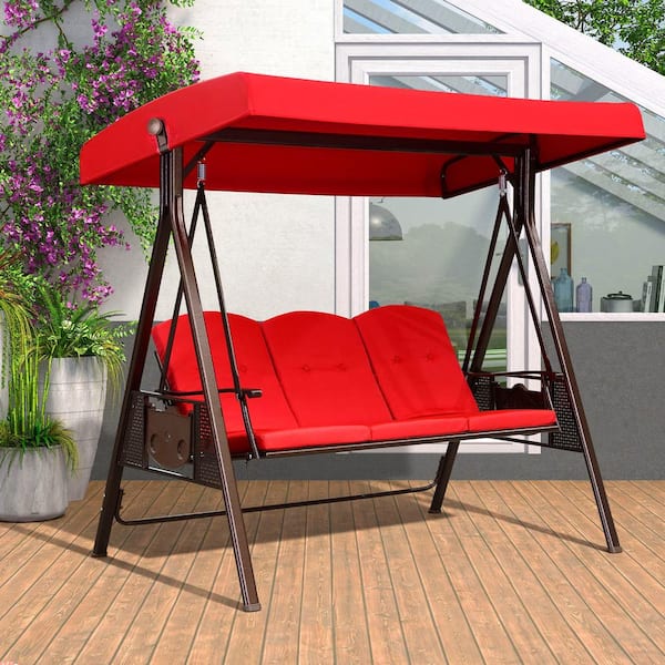 VEIKOUS 3-Person Metal Patio Swing Chair With Converting VEIKOUS 3-Person Metal Patio Swing Chair With Converting